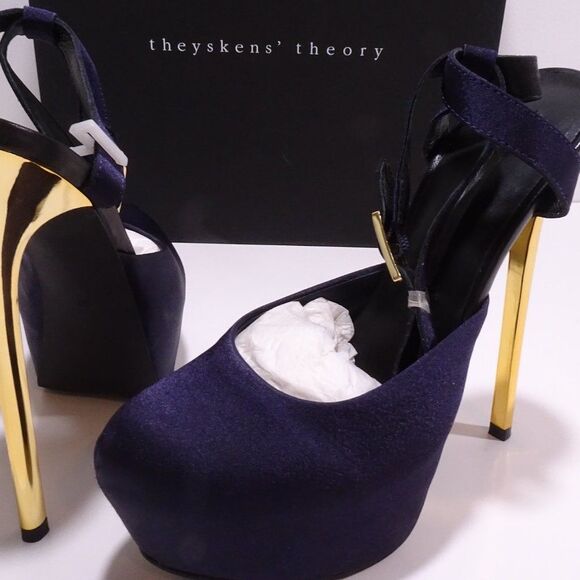 Theyskens' Theory Platform Ankle Strap Purple Gold High Pumps Sz 37 NWB 1120 - Picture 5 of 14